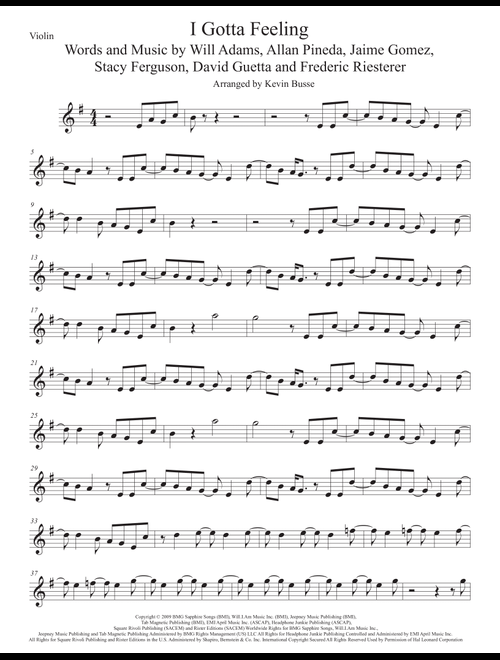 I Gotta Feeling (Arr. Kevin Busse) - The Black Eyed Peas (Violin Solo)