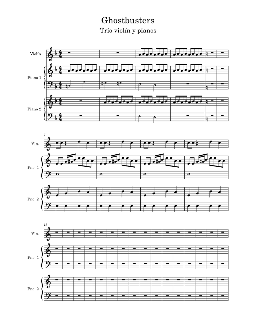 Ghostbusters theme Misc Soundtrack Sheet music for Piano, Violin