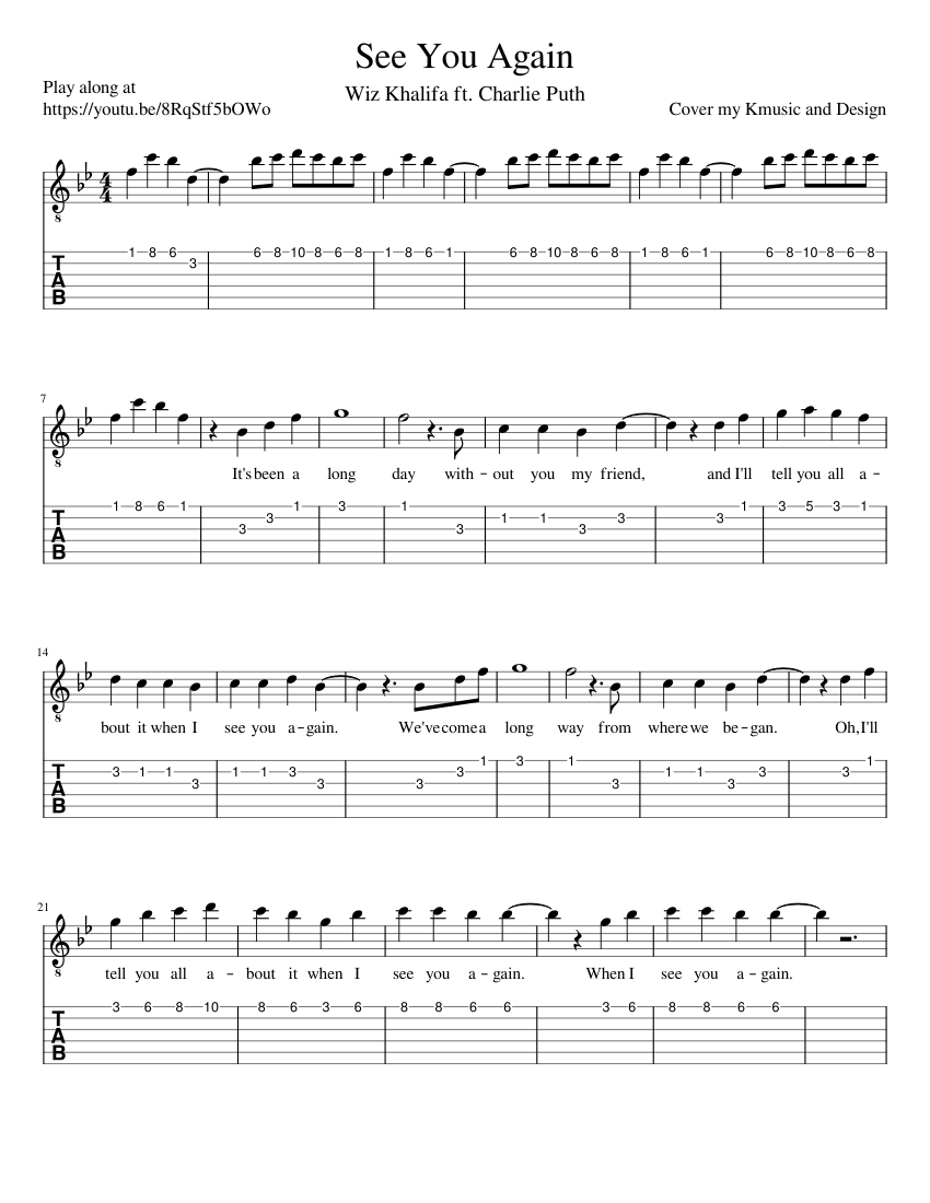 See You Again Sheet music for Guitar (Solo)