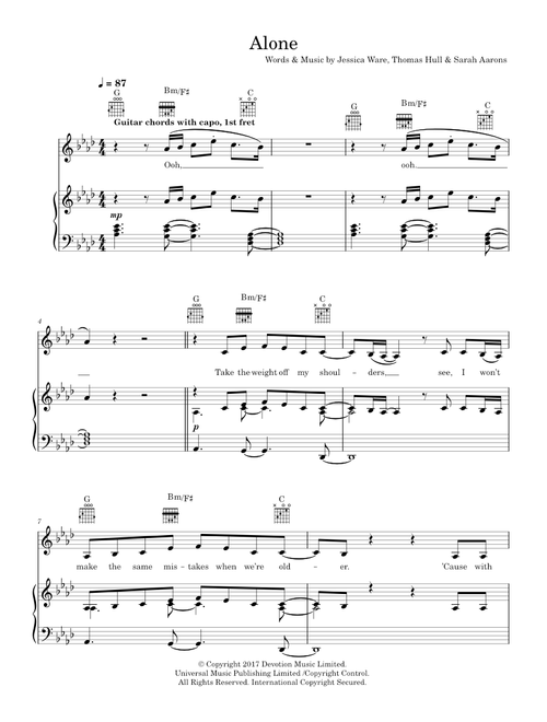 Alone - Jessie Ware (Piano-Vocal-Guitar (Piano Accompaniment))