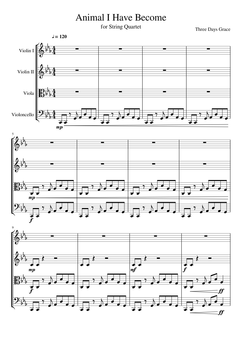 Animal I Have Become Sheet music for Violin, Viola, Cello (String Quartet) Animal I Have Become Sheet music for Violin, Viola, Cello (String Quartet)