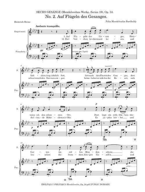 Auf Flügeln des Gesanges (SECHS GESÄNGE, Op. 34, No.2.)