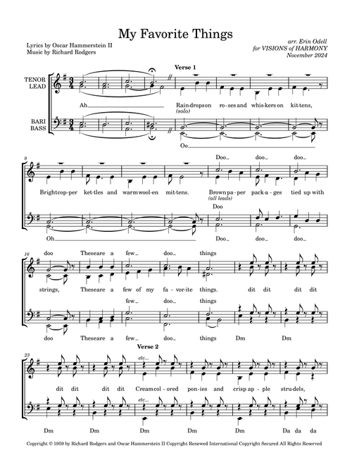 My Favorite Things (Arr. Erin Odell) - Julie Andrews (Choral, SSAA)