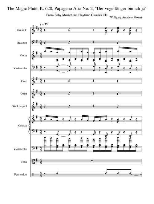 The Magic Flute – Wolfgang Amadeus Mozart The Magic Flute, K. 620, Papageno Aria No. 2, "Der vogelfänger bin ich ja"