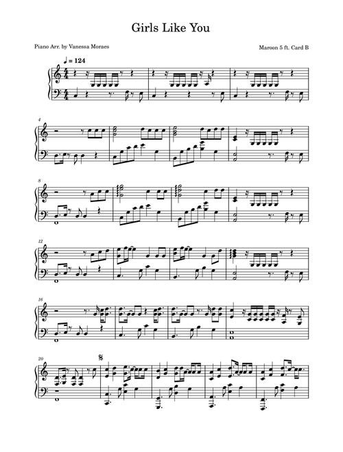 Girls Like You (Arr. Vanessa Moraes) - Maroon 5 (Piano Solo)