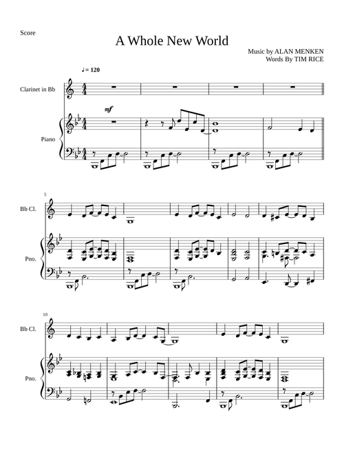 A Whole New World - Piano and Clarinet solo