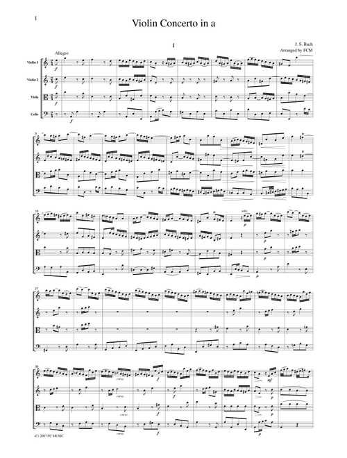 J.S.Bach Violin Concerto in a, BWV1041, for string quartet, CB218 (Arr. FCMUSIC) (String Quartet)