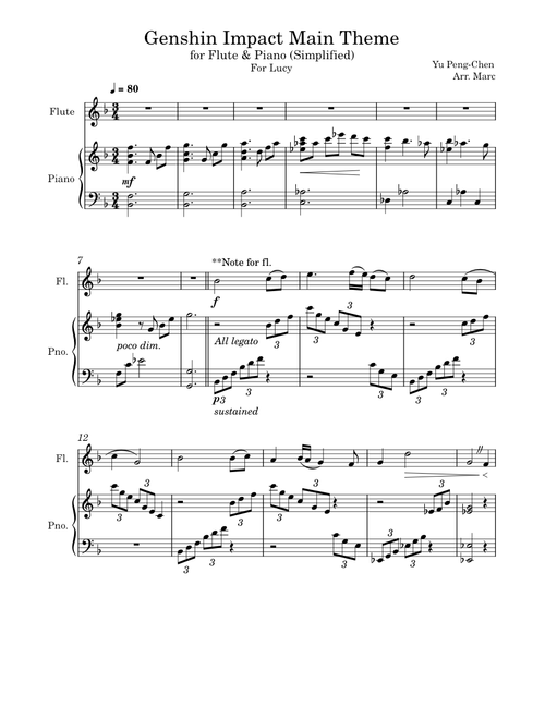 Genshin Impact Main Theme - For Flute & Piano