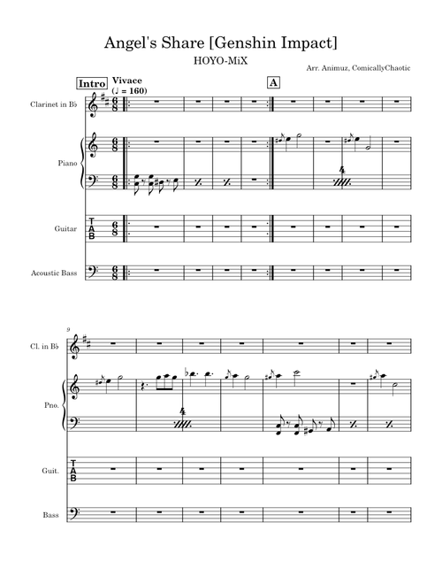 Angel's Share – Yu-Peng Chen [Genshin Impact] (Piano, Guitar, Clarinet, Bass)