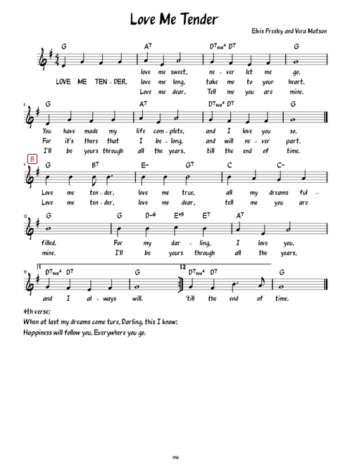 Love Me Tender (Lead sheet with lyrics )