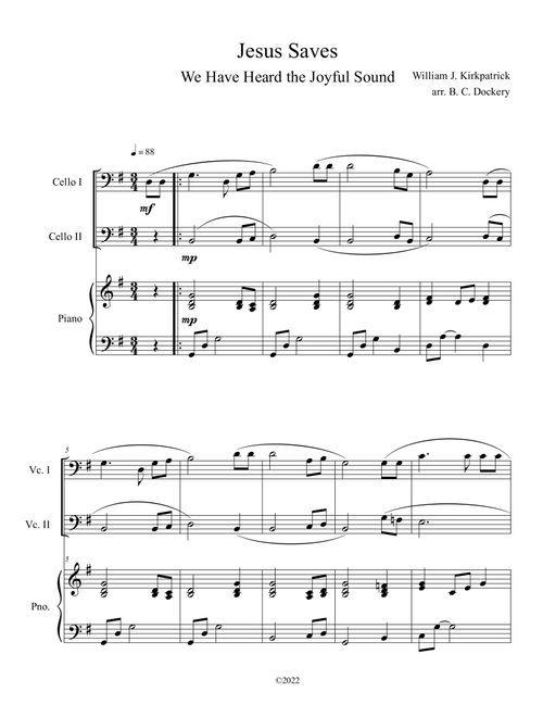 Jesus Saves (We Have Heard the Joyful Sound) Cello Duet with Piano (Arr. B. C. Dockery) - William J Kirkpatrick (Instrumental Duet and Piano)