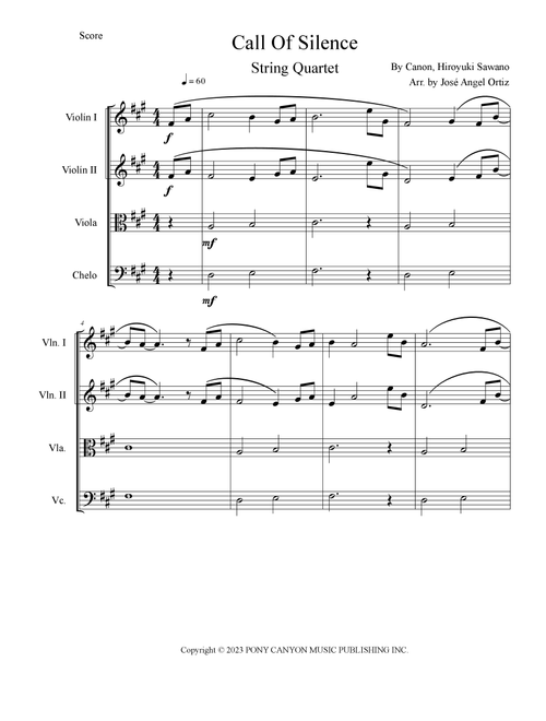 Call Of Silence (Arr. José angel Ortiz ramirez) - Hiroyuki Sawano (String Quartet)
