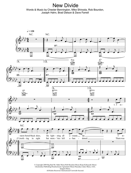 New Divide - Linkin Park (Piano-Vocal-Guitar (Piano Accompaniment))