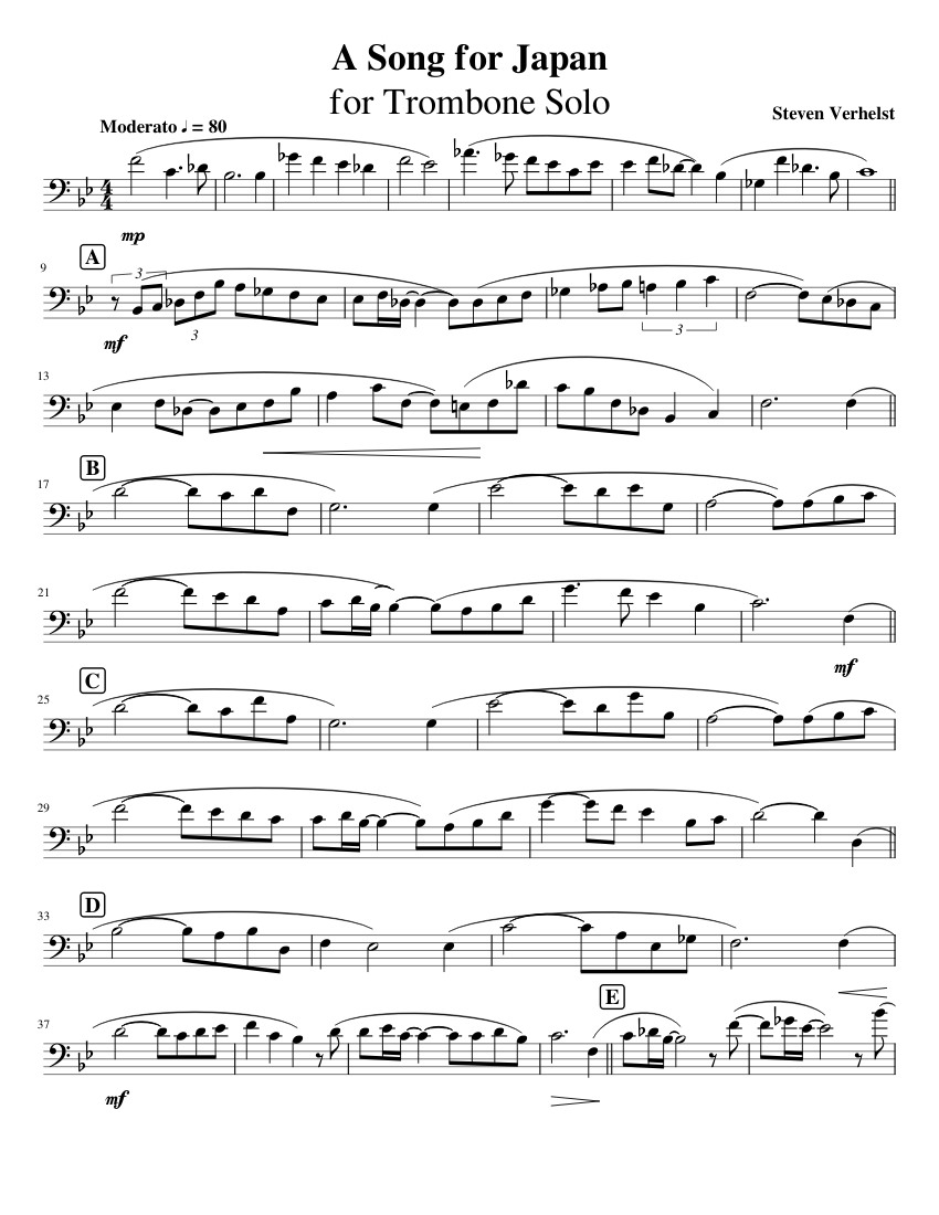A Song for Japan Sheet music for Trombone (Solo) | Musescore.com