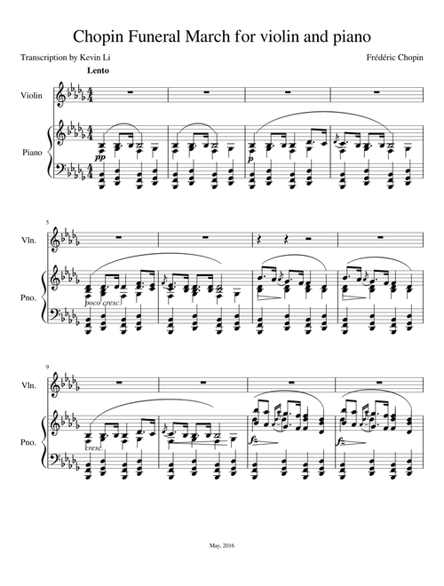 Chopin Funeral March For Piano and Violin