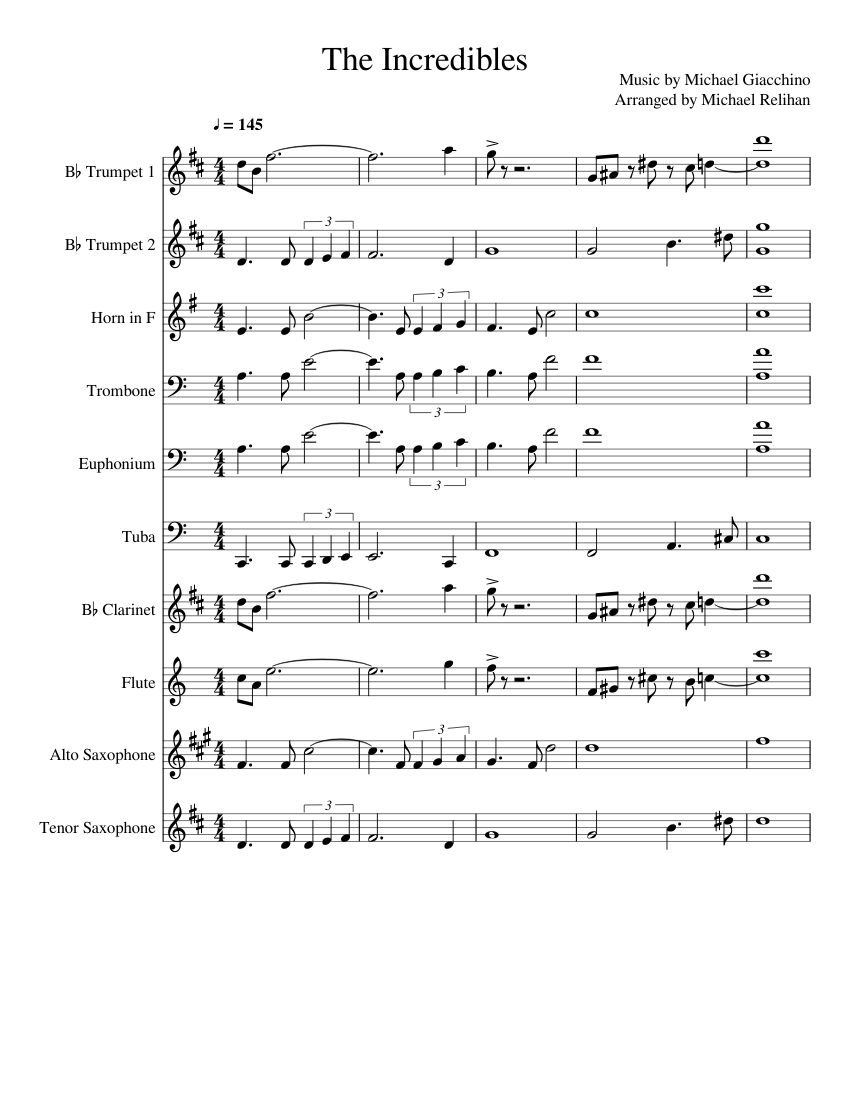 The Incredibles Sheet Music For Trombone Euphonium Tuba Flute More