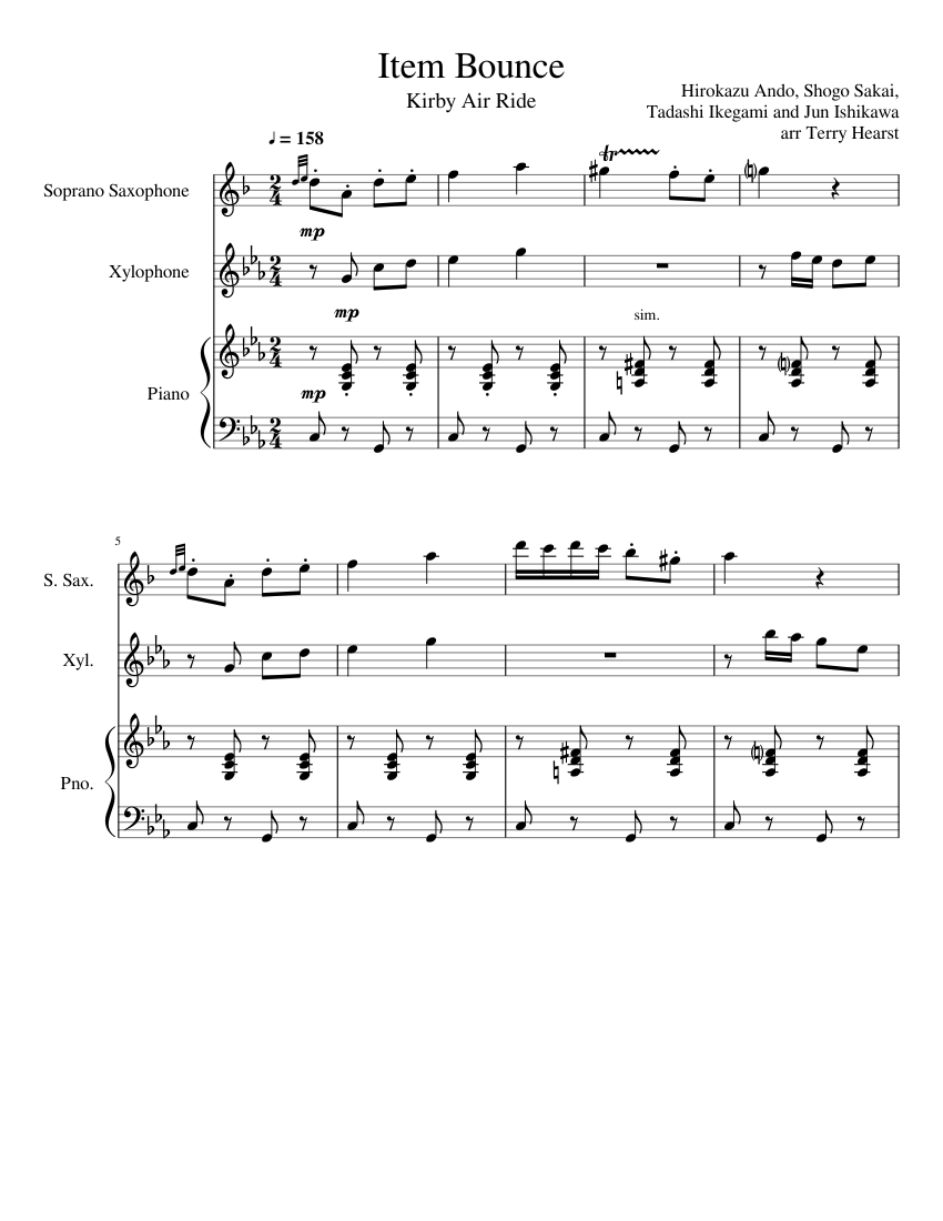 Kirby Air Ride - Item Bounce Sheet music for Piano, Xylophone, Saxophone  soprano (Mixed Trio) 