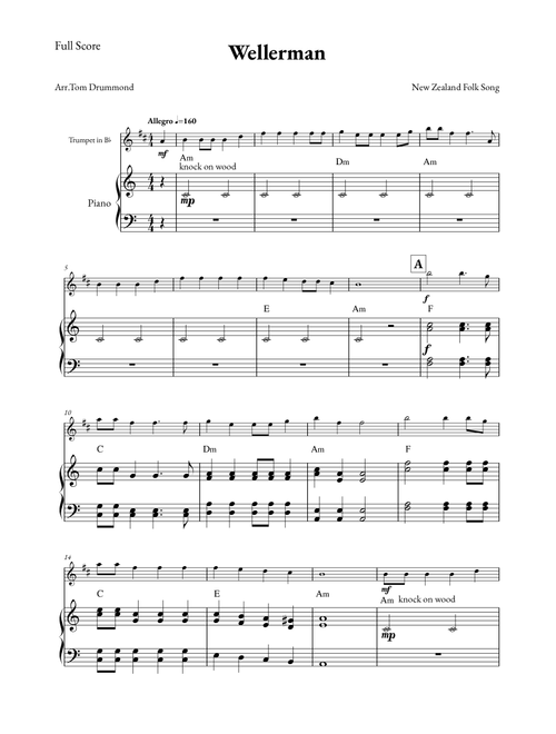 Wellerman (Arr. Tom Drummond) - New Zealand Folk Song (Trumpet and Piano)