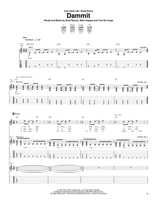 Dammit - Blink-182 (Guitar Tab)
