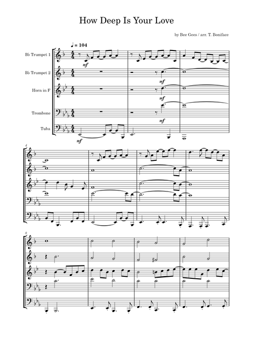 How Deep Is Your Love for Brass Quintet