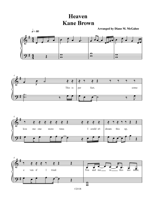Heaven (Arr. Arranged by Diane M. McGahee) - Kane Brown (Piano Vocal)