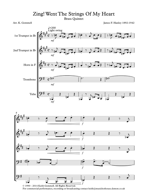 Zing! Went The Strings Of My Heart - Brass Quintet (Arr. Keith Gemmell) - James F. Hanley 1892-1942 (Brass Ensemble)
