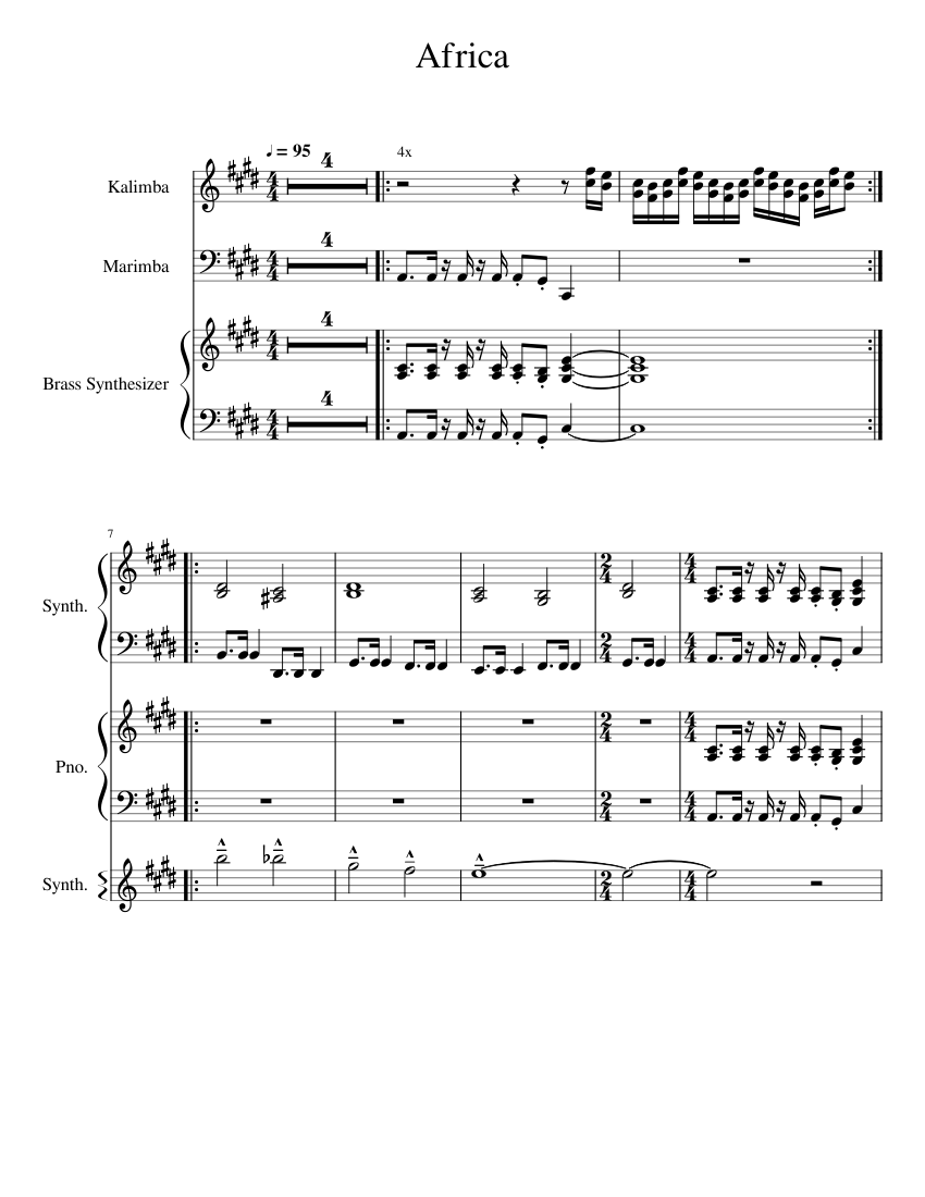 Africa_(Toto)_v3 Sheet music for Piano, Marimba, Synthesizer