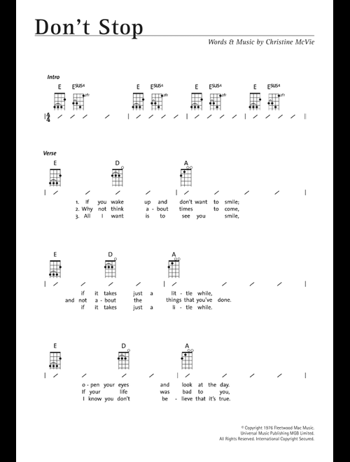 Don't Stop - Fleetwood Mac (Ukulele Chords-Lyrics)