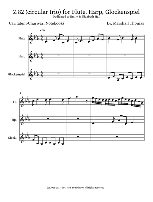 Z 82 (circular trio) for Flute, Harp, Glockenspiel - Celebrity Chamber Players (Small Ensemble)
