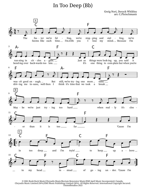 In Too Deep (Arr. Christoph Fleischmann) - Sum 41 (Lead Sheet - Fake Book)