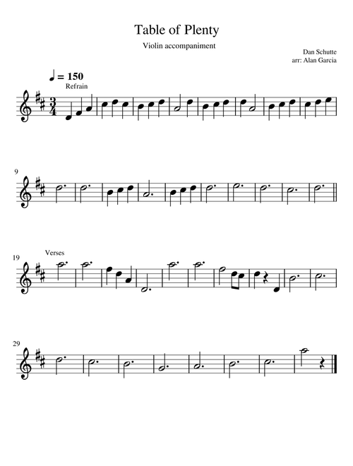 Table of Plenty - violin accompaniment