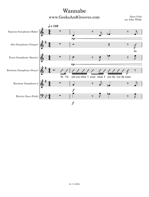 Wannabe – Spice Girls Wannabe – The Spice Girls for Sax Quartet + Bass