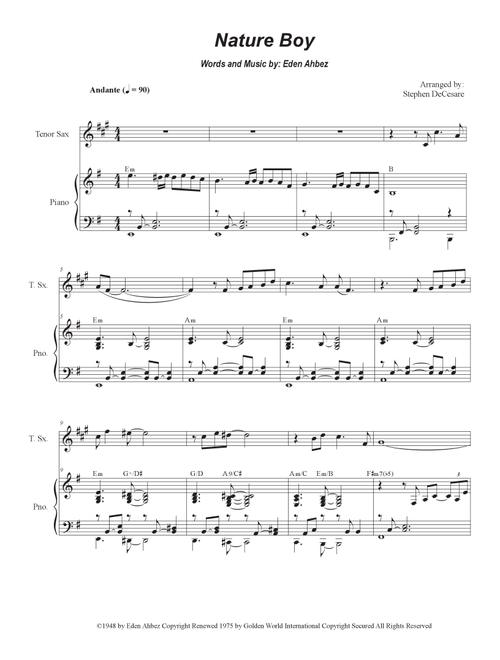 Nature Boy (Arr. Stephen DeCesare) - Nat King Cole (Tenor Sax and Piano)
