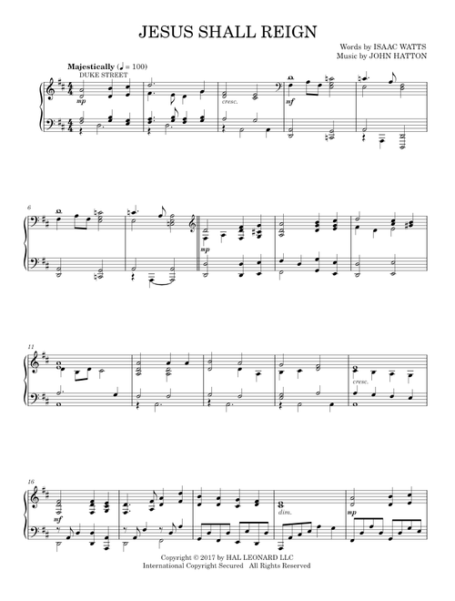 Jesus Shall Reign Where'er the Sun - Isaac Watts (Piano Solo)