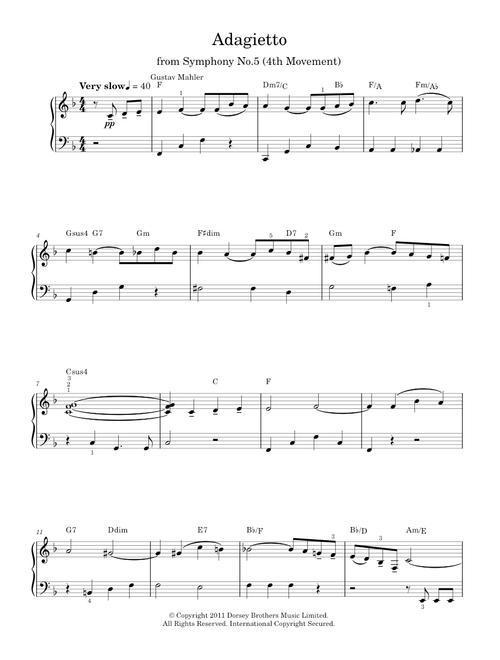 Adagietto from Symphony No.5 (4th Movement) - Gustav Mahler (Easy Piano)