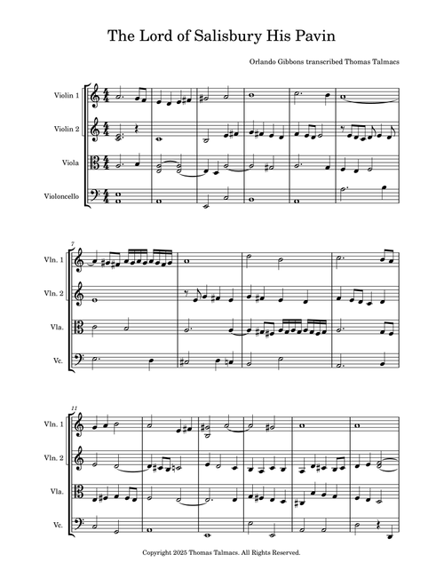 The Lord of Salisbury His Pavin (Arr. Thomas Talmacs) - Orlando Gibbons (String Quartet)