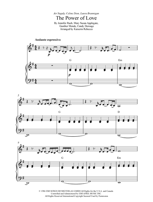 The Power Of Love (Arr. Kaiserin Rebecca) - Celine Dion (Violin and Piano)