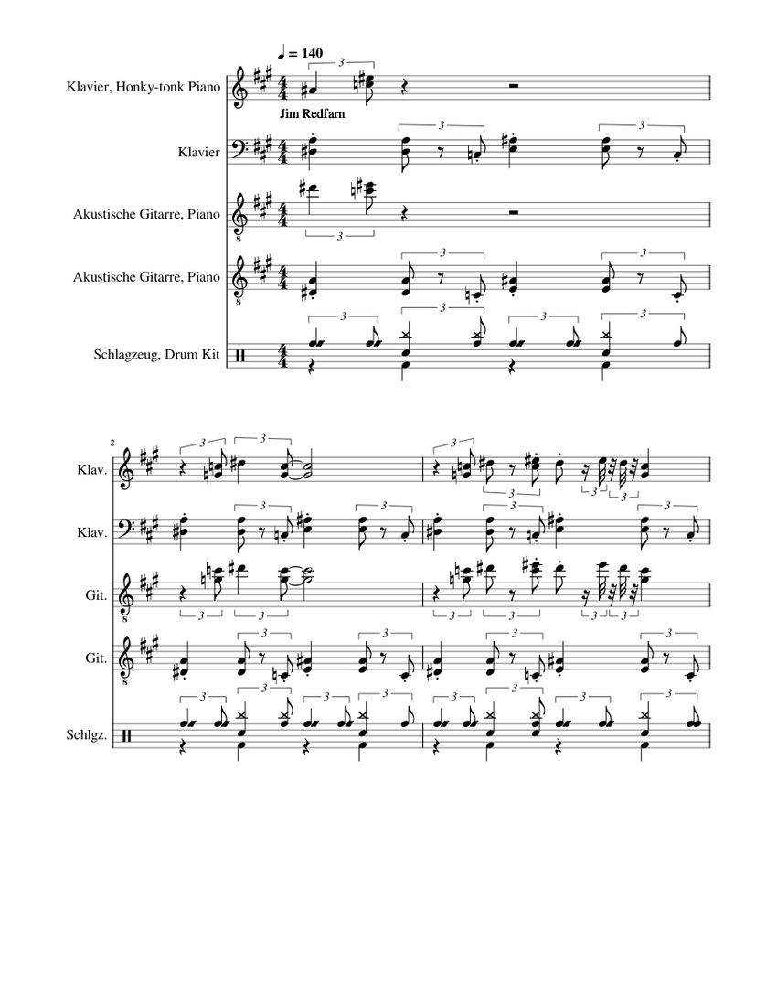 Mosey along openTTD Sheet music for Piano Guitar Drum group (Mixed