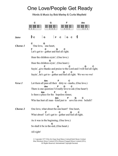 One Love - Bob Marley (Piano Chords-Lyrics)