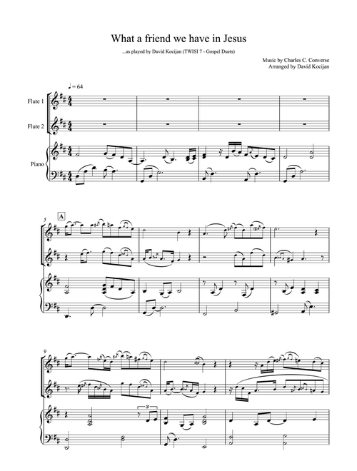 What a friend we have in Jesus - TRIO (piano & 2 flutes) (Arr. David Kocijan) (Instrumental Duet and Piano)