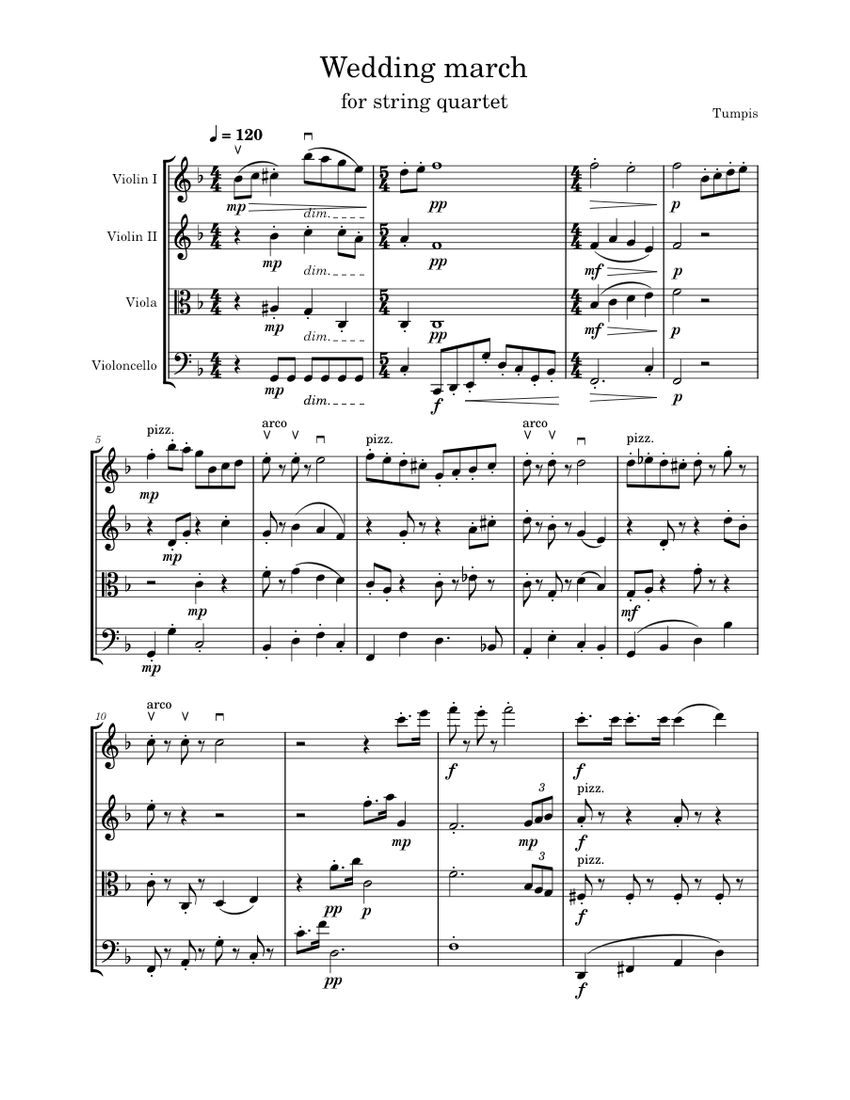 Wedding march:for string quartet Sheet music for Violin, Viola, Cello ...