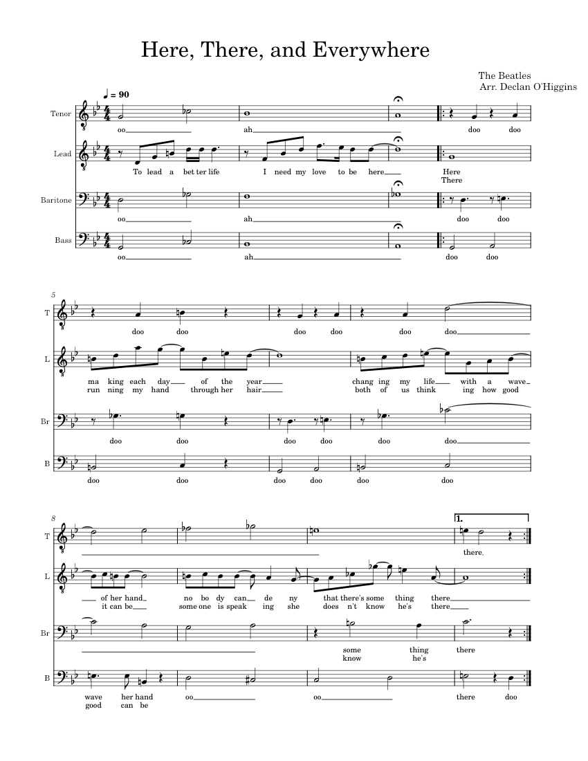Here, There and Everywhere - The Beatles (TTBB) Sheet Music for Piano ...