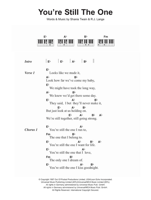 You're Still The One - Shania Twain (Piano Chords-Lyrics)