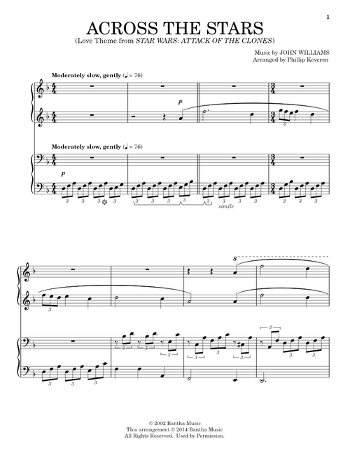 Across The Stars (from Star Wars: Attack of the Clones) (arr. Phillip Keveren) - John Williams (Piano Duet)