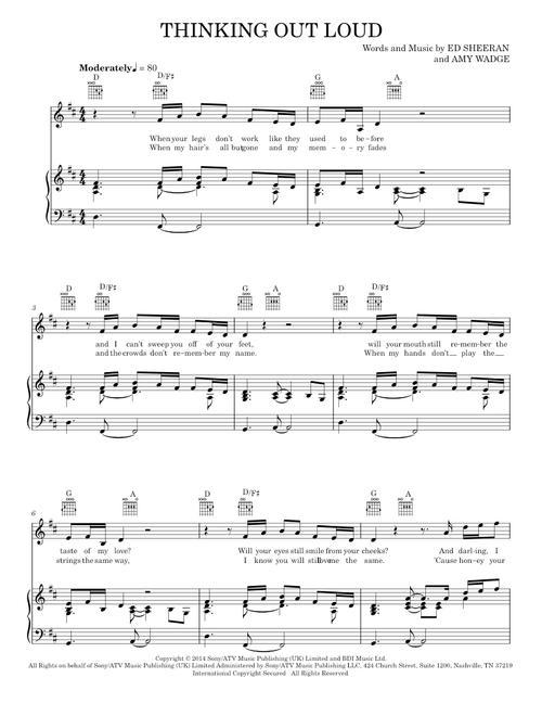 Thinking Out Loud - Ed Sheeran (Piano-Vocal-Guitar)