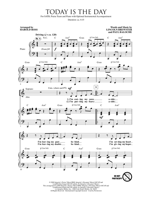 Today Is The Day (Arr. Harold Ross) - Lincoln Brewster (Choral, SATB)