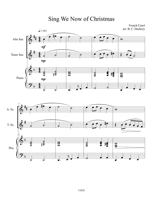 Sing We Now of Christmas (Alto and Tenor Sax Duet with Piano Accompaniment) (Arr. B. C. Dockery) - Traditional (Instrumental Duet and Piano)