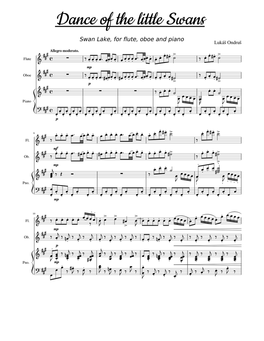 Swan Lake Dance of the little swans for piano flute and oboe Sheet music for Piano Flute Oboe Mixed Trio Musescore