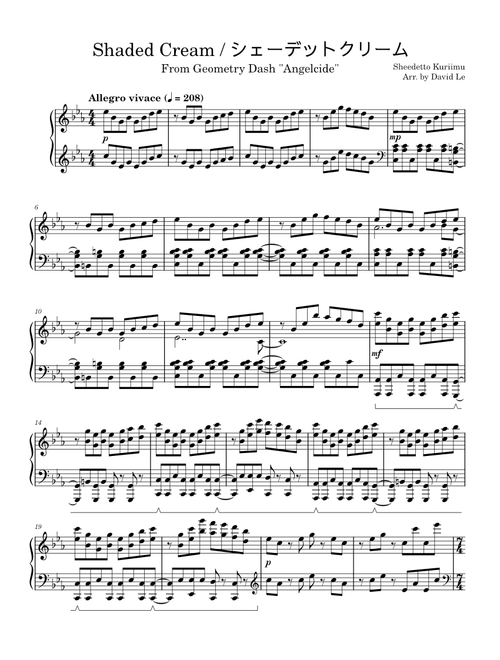 Shaded Cream (Fuwa Fuwa Spring Storm by ELECTR+; Geometry Dash / GD "Angelcide") by GUMI for Solo Piano