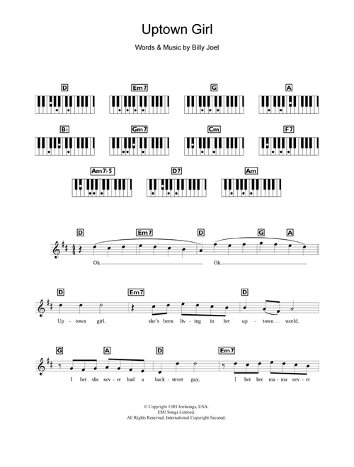 Uptown Girl - Westlife, Billy Joel (Piano Chords-Lyrics)